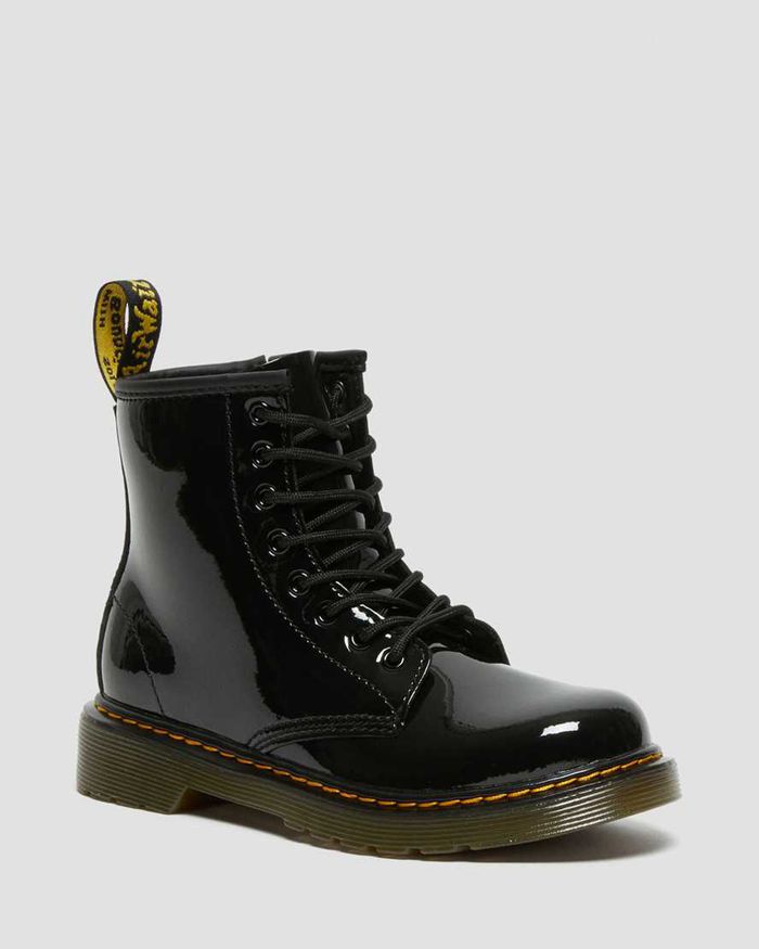 Dr Martens Kids Junior 1460 Patent Leather Lace Up Boots Black - 92543TBCW
